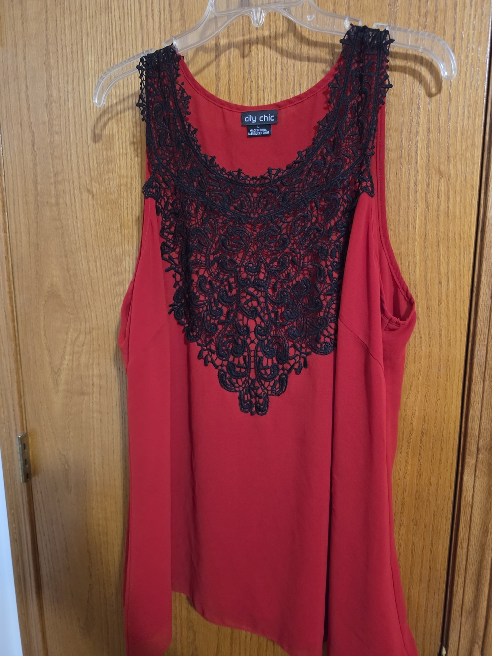 City Chic Red Lace-Trim Tank Top